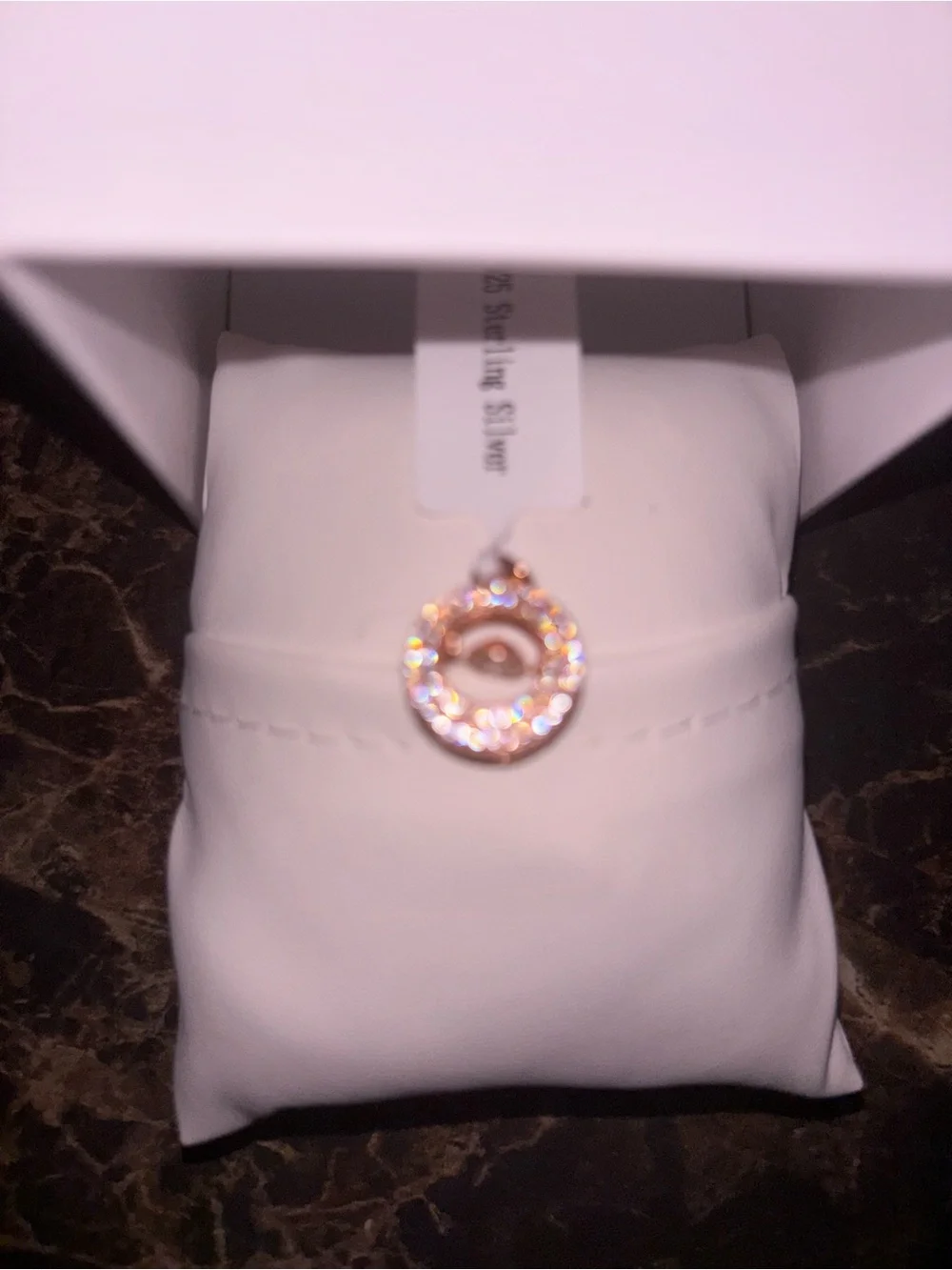 Sterling Silver Rose Gold Circle Pendant Necklace with Cubic Zirconia